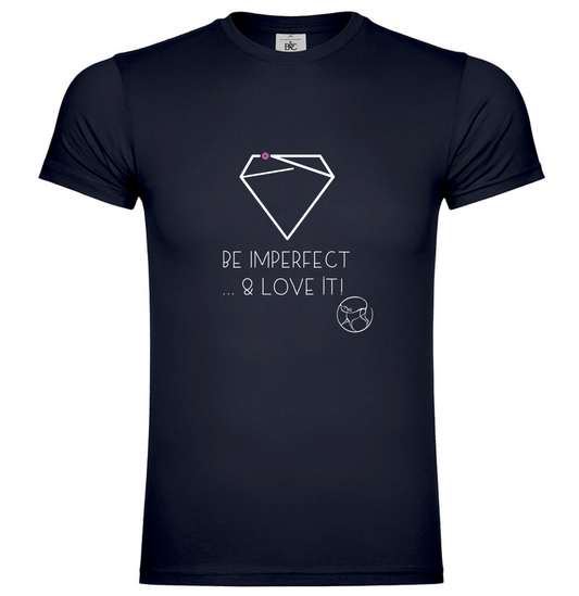 T-Shirt Be Imperfect Herren – Edition Stephanie Lang von Langen, Vorderansicht mit Statement-Print